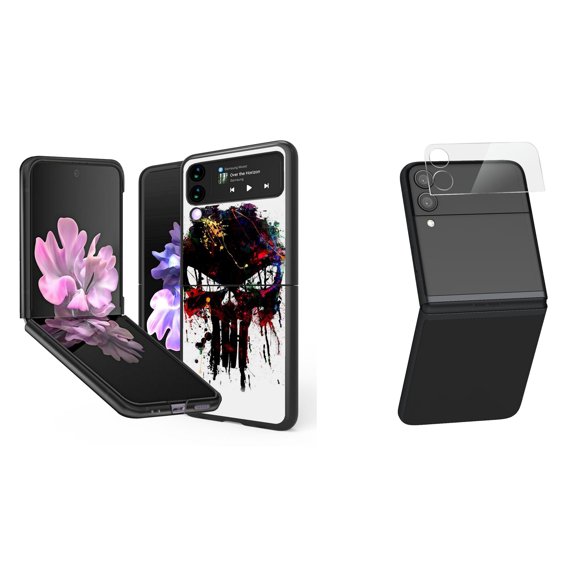 Bemz Premium Bundle for Samsung Galaxy Z Flip 3 5G: Slim Snap-On Protector Case (Paint Splatter Skull), Rear Camera Glass Protector