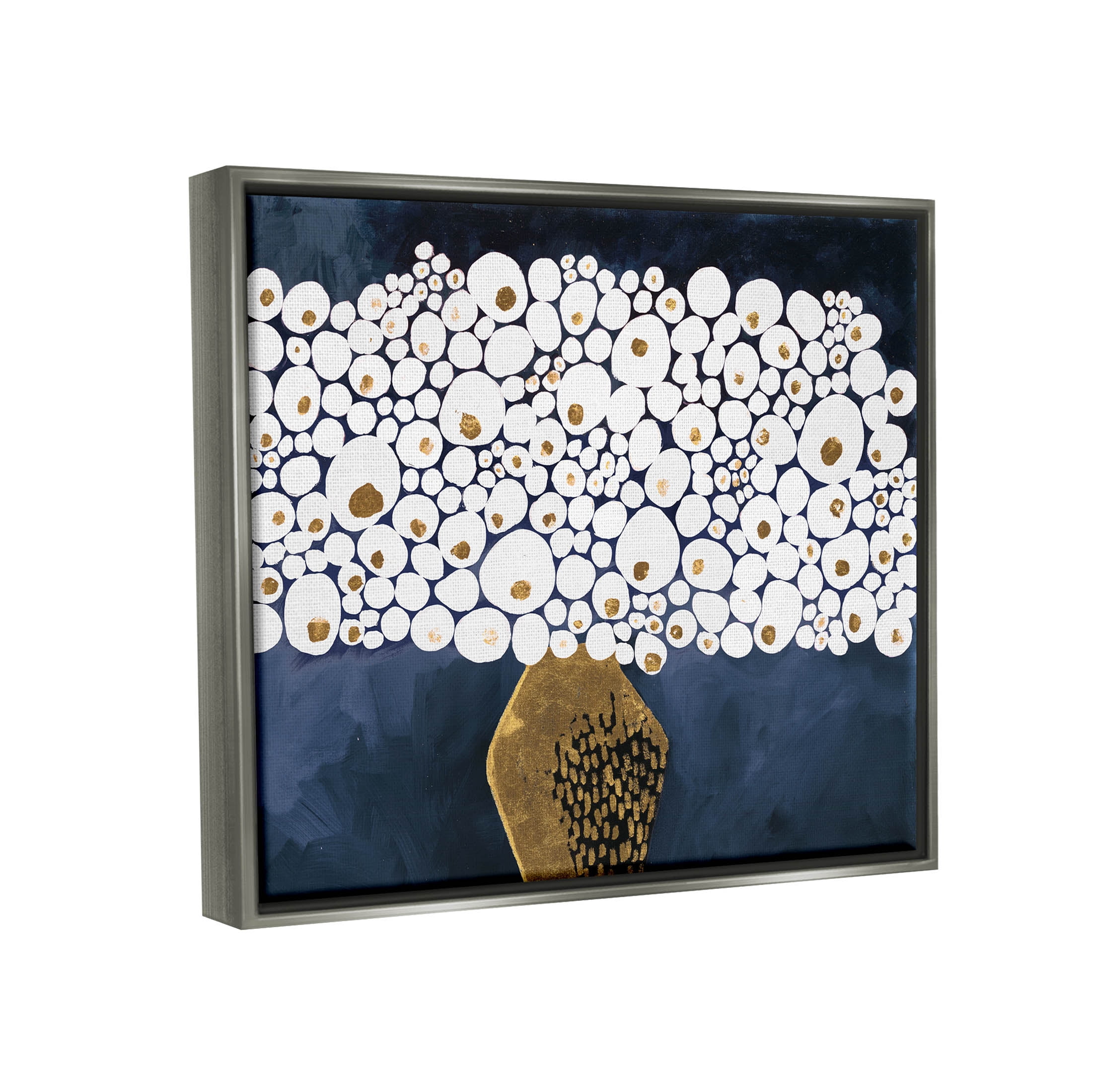 Stupell Industries Modern Circle Shape Bouquet Graphic Art Luster Gray Floating Framed Canvas Print Wall Art, Design by Ruth Fromstein