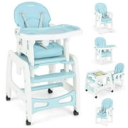 INFANS 5 in 1 Baby High Chair, Convertible Toddler Table Chair Set, Rocking Chair, Multi-Function Seat with Lockable Universal Wheels, Adjustable Seat Back, Removable Trays (Blue)