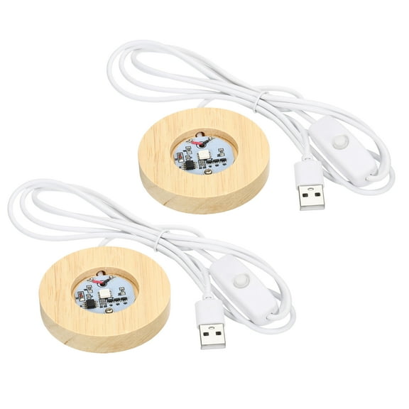 Uxcell Round Wooden 2.56" Colorful Light Display Base Stand LED Light Wood Color, 2Pcs