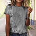 thumbnail image 1 of ICHUANYI Clearance Women Fashion Summer Sexy Fold Printed Regular Women Short Sleeves Round Neck Button Top(Gray, L) ICHUANYI WER2023080806670, 1 of 5