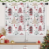 Christmas Kitchen Curtains Window Short Tier Curtains Over Sink Set of 2, Abstract Tree Winter Xmas Kitchen Decor 26" x 36"