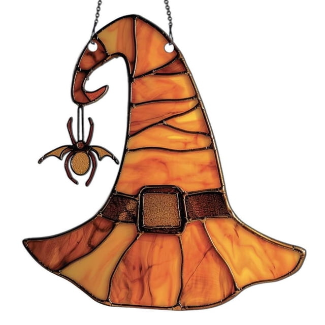 Uuiauoio 2D Witch Hat Acrylic Sun Catcher for Window Hanging Halloween - Handcrafted Stained Glass Effect Window Hanging Decor ,Suitable For Home Wall Hanging Halloween Decorations