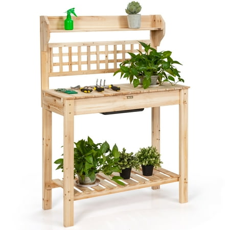 Costway Garden Potting Bench Workstation Table w/Sliding Tabletop Sink Shelves | Walmart Canada