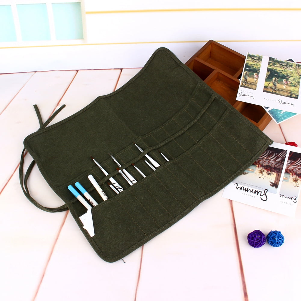 20 Slots Artist Paint Brush Roll Up Bag Holder Canvas Pouch Makeup Case Organizer Rollup Protection（Without Brushes） Calligraphy 