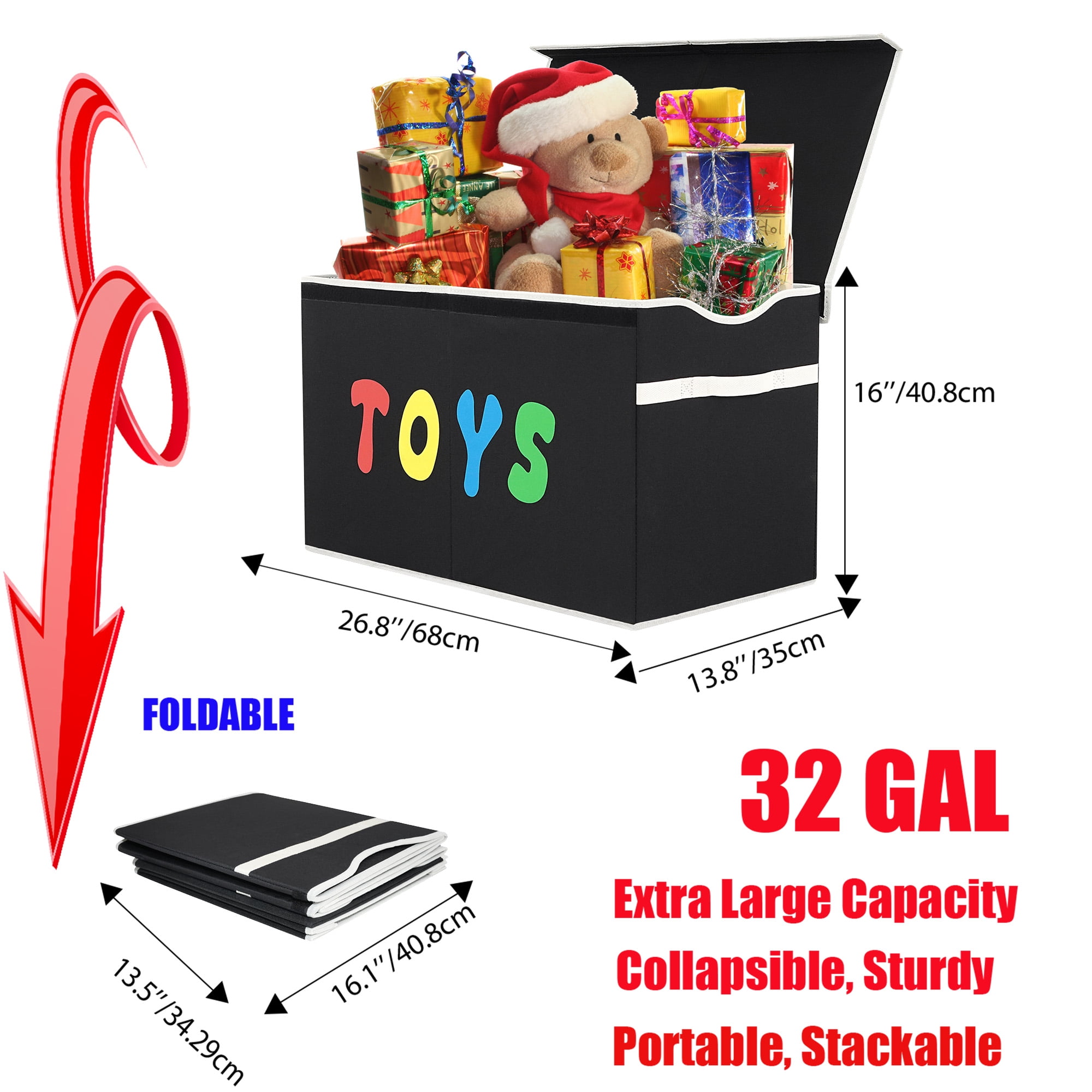 VICTORICH Extra Large Child Collapsible Toy Storage Fabric 32 gal Kids Room Toy Chest, Black