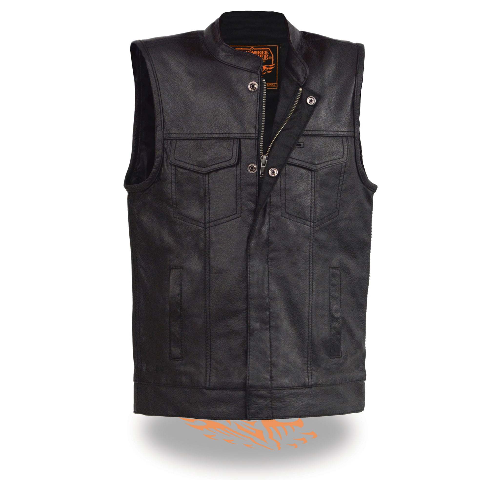Black, 5X-Large Milwaukee Leather Mens Open Neck Snap/Zip Front Club Style Vest