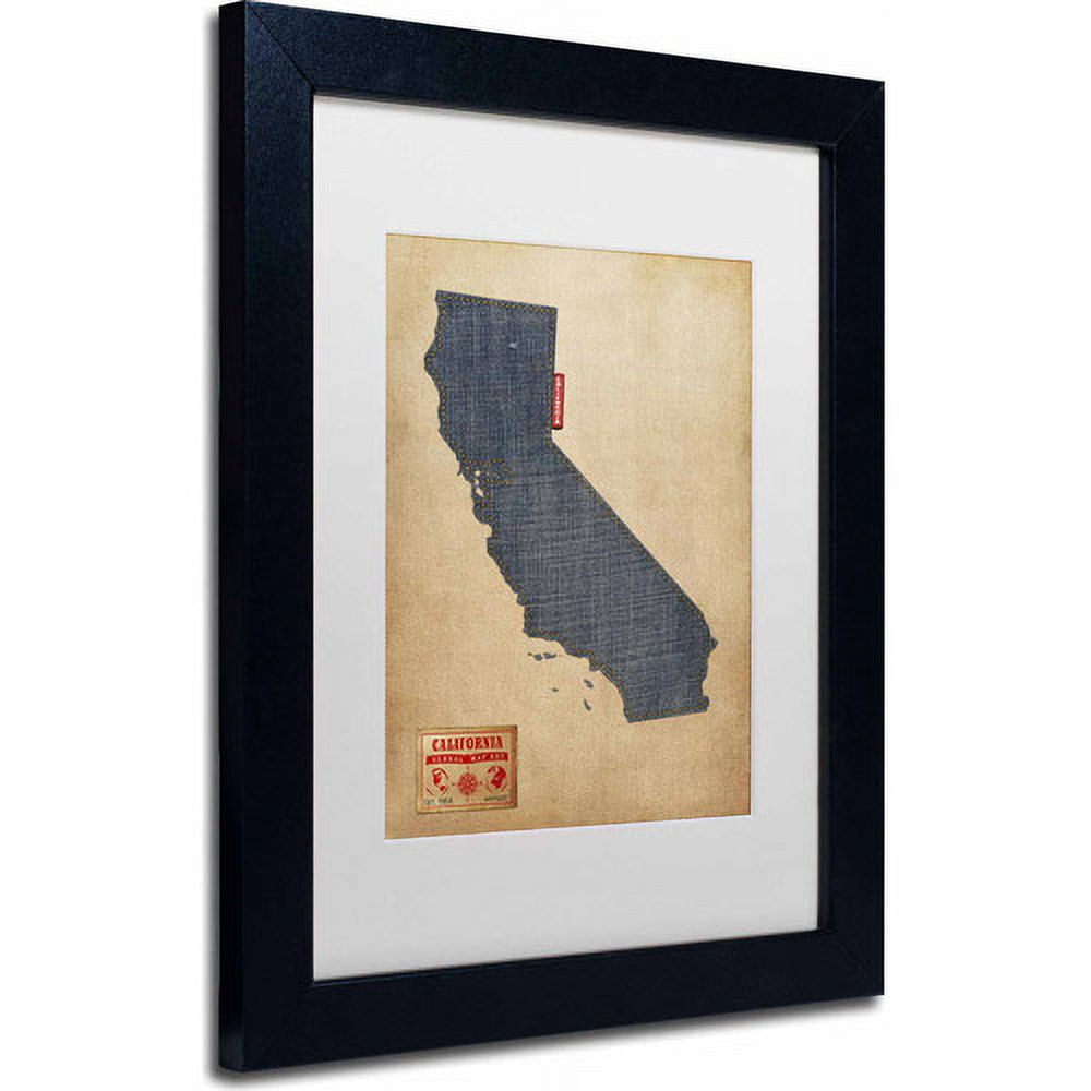 Trademark Fine Art "California Map Denim Jeans Style" Canvas Art by Michael Tompsett, White Matte, Black Frame