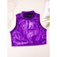 thumbnail image 5 of Raenseen Kids Girls' Metallic Mock Neck Crop Tank Tops Ballet Dance Dancewear Athletic Sports Vest Purple 14, 5 of 9