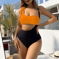 thumbnail image 6 of UTSJKR Women's Textured One Piece Swimsuit Colorblock Sexy Cutout Tummy Control Bathing Suit Slimming Push Up Padded Swimwear Orange M, 6 of 8