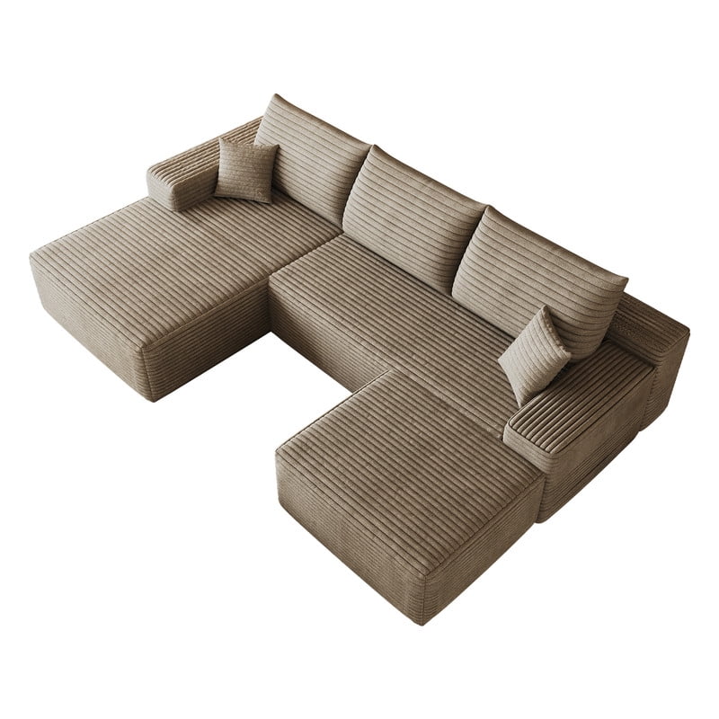 107" Cloud Sectional Sofa with Ottoman, U-Shaped Modular Couch with Deep Seats, Modern Minimalist Upholstered Sofa with Chaise, Plush Corduroy Living Room Sofa, No Assembly Required