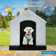 Plastic Dog House 28 inch Indoor Outdoor Dog Houses with Elevated Floor, All Weather Waterproof Doghouse, Easy to Assemble,Ventilation Design Pet House