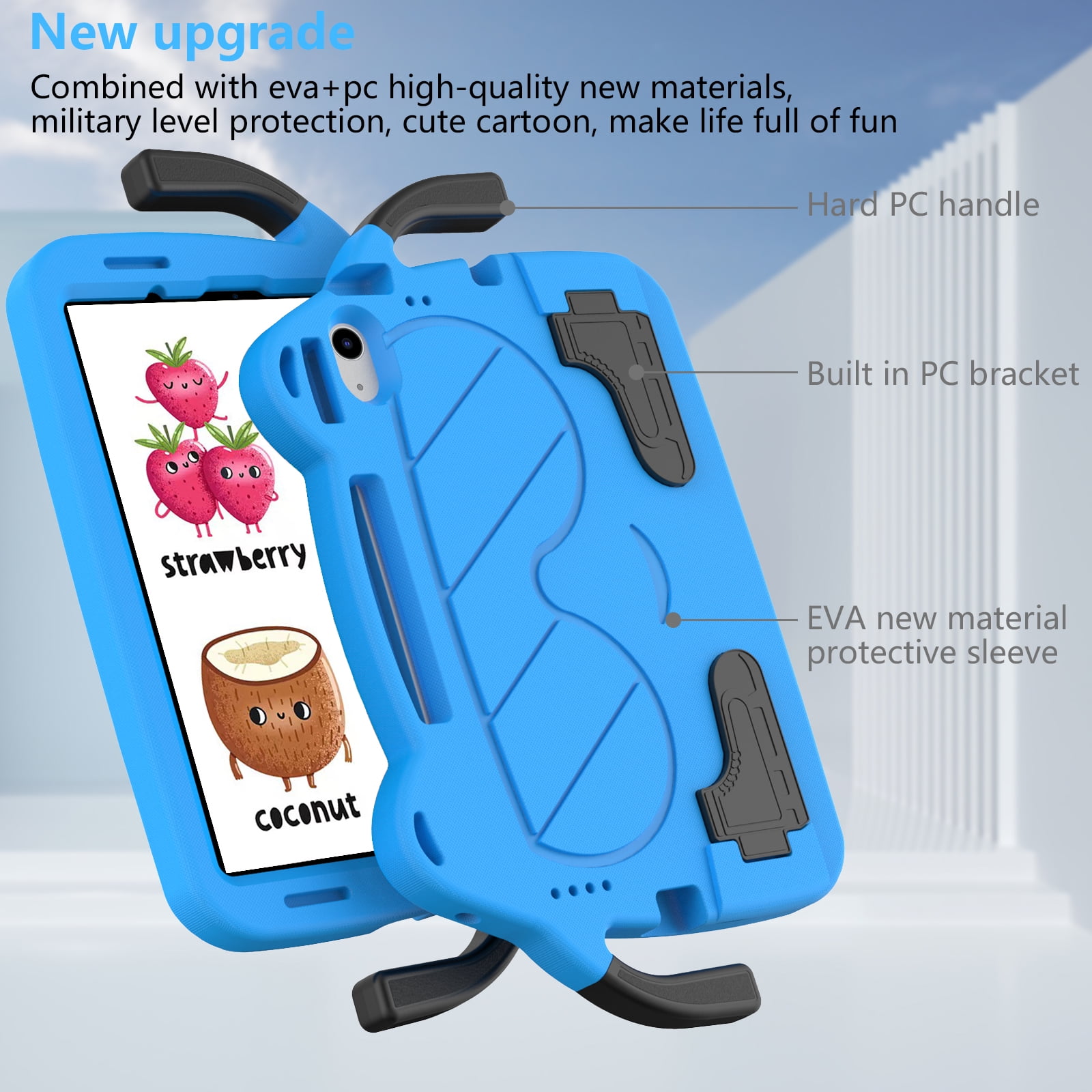 Dteck Cute Kids Case for iPad 10th Generation 10.9 Inch 2022 / iPad Air 5 / iPad Air 4 Silicone Child Proof Boys Girls Case with Built-in Pencil Holder Kickstand Handle Grip for 10.9 Inch iPad,Blue