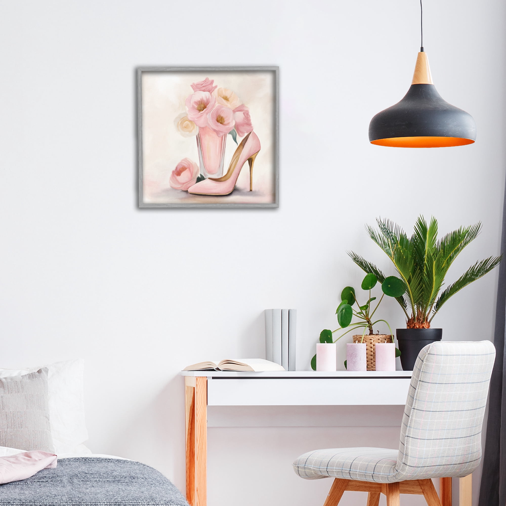 Stupell Industries Pink Beauty Bouquet Gray Framed Giclee Art, design by Kim Allen