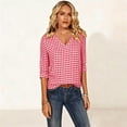 thumbnail image 6 of Edvintorg Womens Tops Plaid Printed V Neck 3/4 Sleeve Loose Casual Shirts Summer Clothes for Women Red XXL, 6 of 7