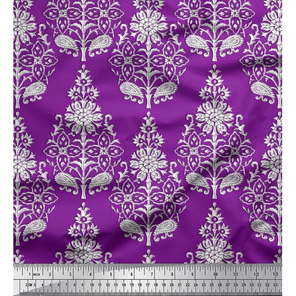 Soimoi Cotton Duck Fabric Leaves & Floral Block Print Fabric by The Yard 42 Inch Wide