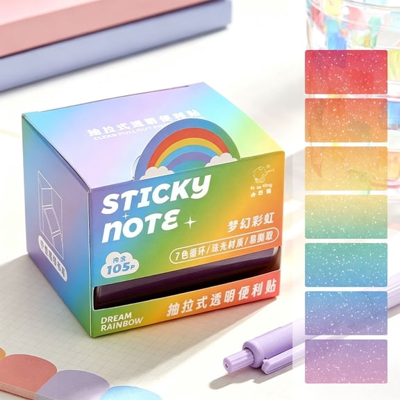 Transparent Glitter Sticky Notes, 1-Pack 105 Sheets Pull Out Memo Pads, Self Stick Translucent Notes for Bible Journaling Desk Planner, bldnkj