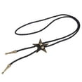 thumbnail image 4 of Cuerda de cuero negro de cuero Western Cowboy Rodeo Bolo Tie Latón antiguo Jinwen Collar de lazo occidental de Bolo, 4 of 6