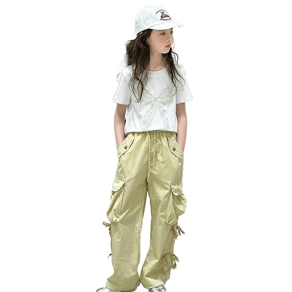 Cargo Pants Girls Drawstring Waist Casual Cargo Joggers with Pocket Loose Fit Teens Active Workout Joggers Y2k Kids Teen Clothes for Girls Ages 14-15 Years Girls Fashion
