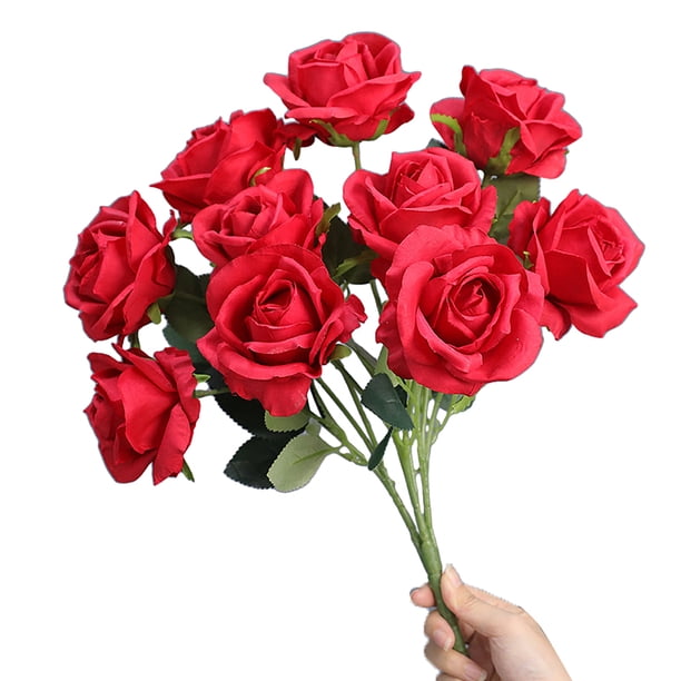 Rosa artificial de 10 cabezas, flor de seda falsa, centro de mesa para boda, fiesta, jarrón DIY, decoración de flores artificiales