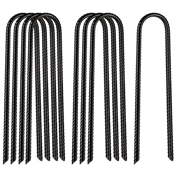 VASGOR 12” x 2” Trampolines Wind Stakes Black Powder Coated Rebar Steel - Heavy Duty U Shape Ground Anchors for Camping Tent - G