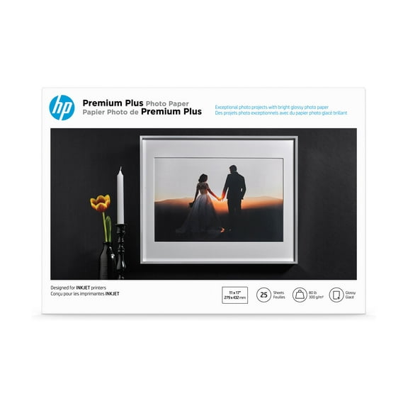 HP Premium Plus Glossy Photo Paper | 25 Sheets | Tabloid | 11 x 17 in | CV065A