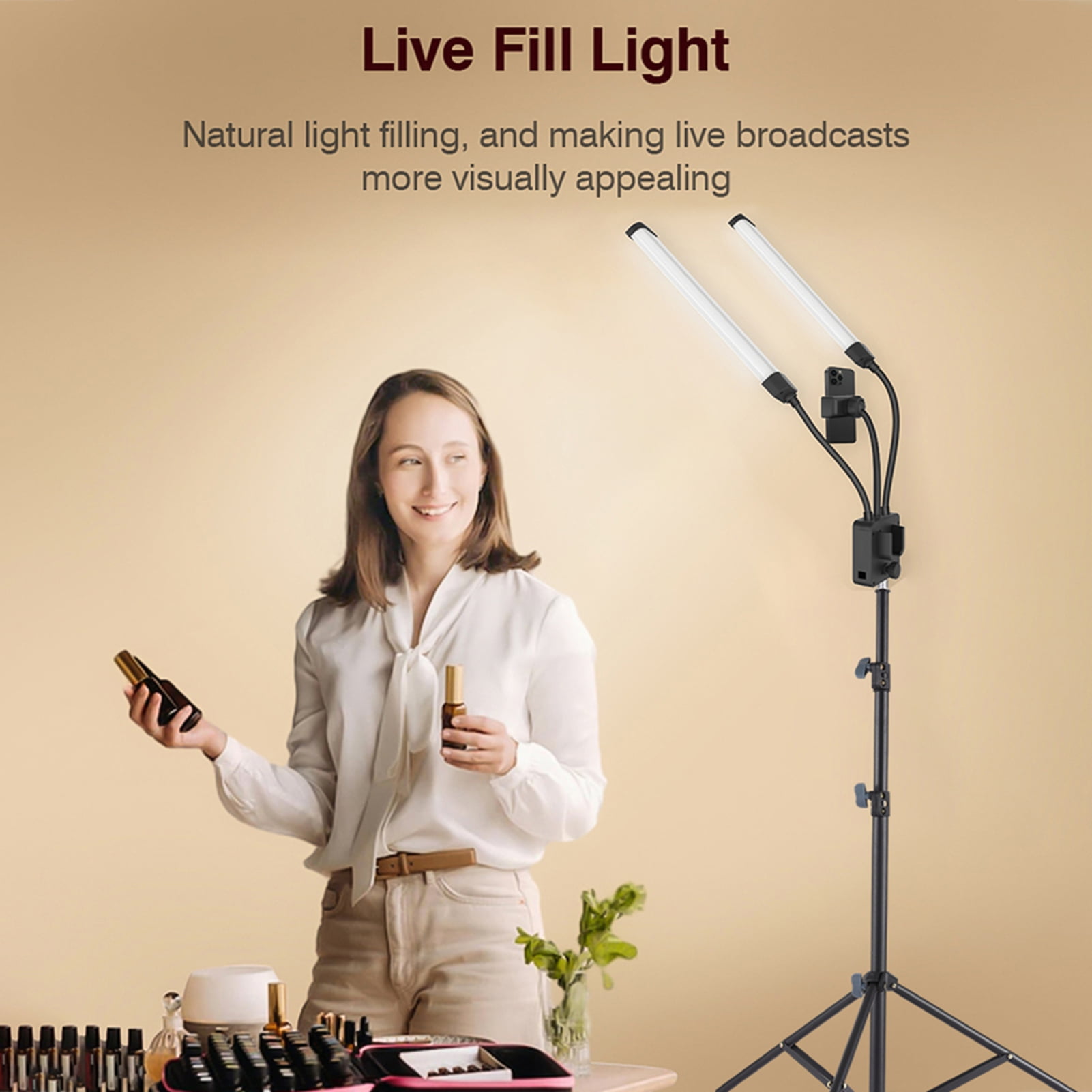 Light 40W Dual Arm Fill Light Multi Angle Rotatable Hose Tube Design 196pcs Beads 3200K To 5600K Color Temperature Stepless Adjustable Video Light With Phone Clip Tripod Stand