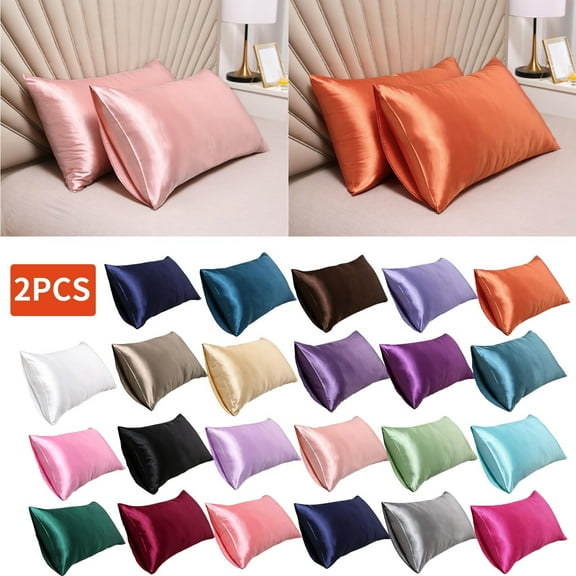 Clearance! Boovnll Satin Pillow Cases Queen Size set of 2, Super Soft & Cozy Hotel Quality Artificial Silk Queen Pillow Cases for Home Bedroom Hot Sleepers & Night Sweats, Silk Pillow Cases