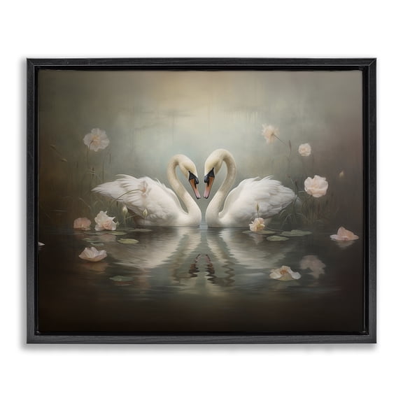 Stupell Industries Romantic Swans Reflection Animals Painting Black Floater Framed Canvas Art Print Wall Art, 21 x 17