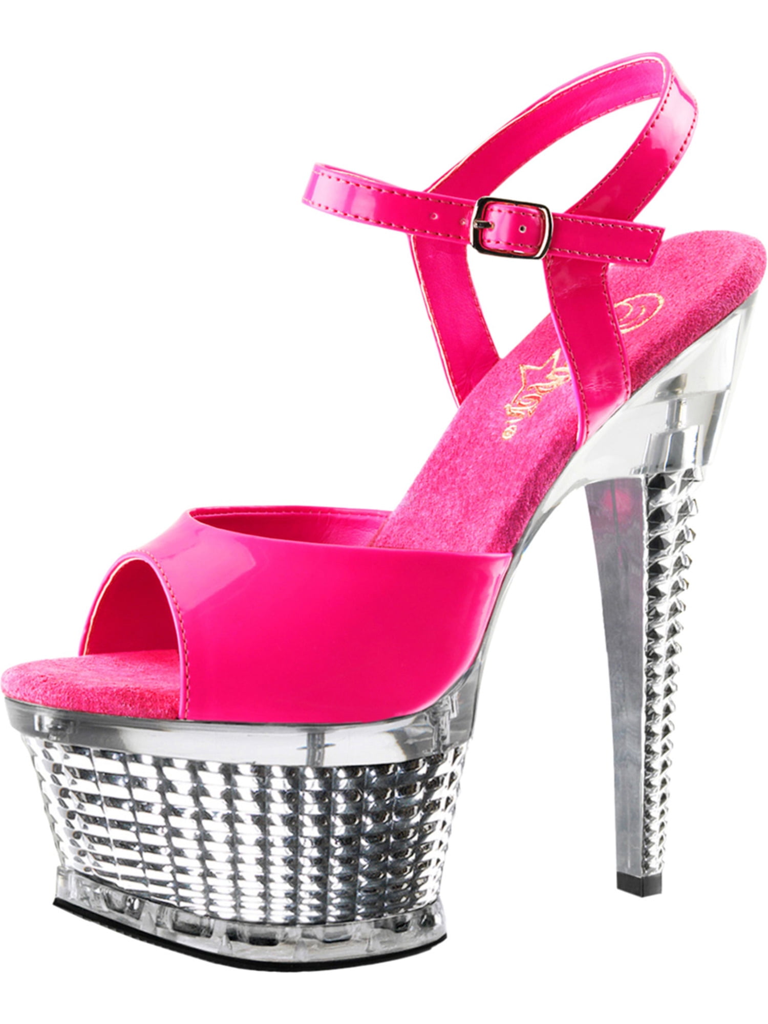 Pleaser Womens Hot Pink Sandals Silver Platform Shoes