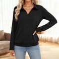 thumbnail image 2 of DHFJKG Long Sleeve Polo Shirts For Women Turndown Collar Solid Color Casual Loose Fit Soft Basic Top Casual Daily Wear, 2 of 4
