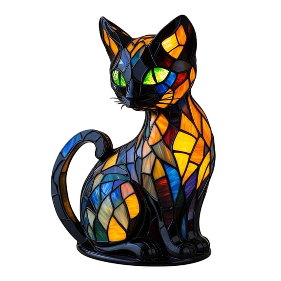 Cat Lamp Stained Glass- Cat Table Lamp,Faux Glass Cat,A Lamp with Colorful Glass Shades,Cat Lamp for Bedroom Desk,Cute Cat Table Lamp Night Light Home Decor Gift,A