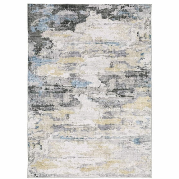 HomeRoots 510627 4 x 6 ft. Gray & Ivory Abstract Printed Stain Resistant Non Skid Rectangle Area Rug