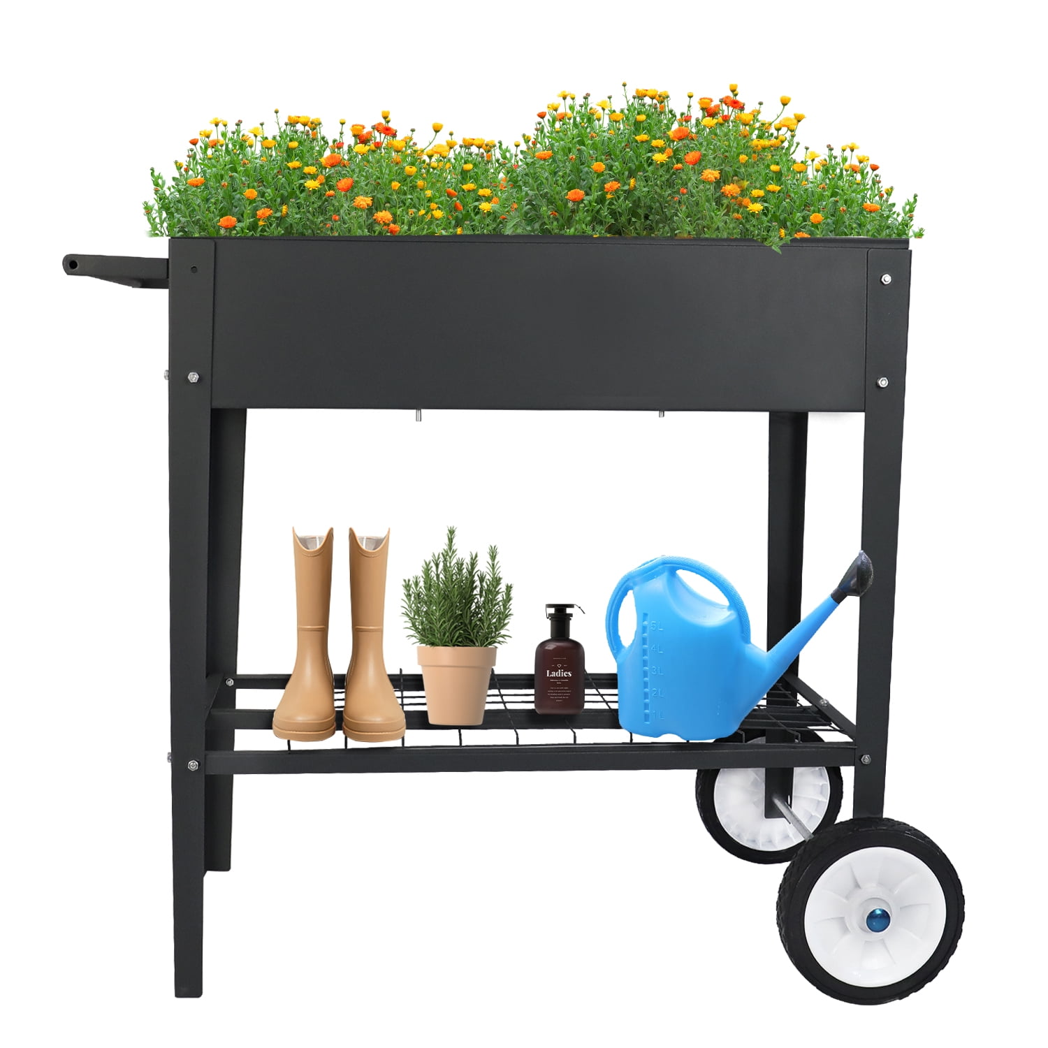 Raised Planter Box with Legs Outdoor Elevated Garden Bed On Wheels for