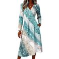 thumbnail image 4 of BOMYJESK Summer Dress Flowy Ruched Long Sleeve Midi Dress Pleated Formal Spring Office Dress Turquoise XL, 4 of 5