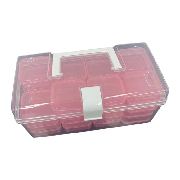 Caja Organizadora De Plástico Transparente Con 32 Rejillas Vacía Para Anillos, Adornos Para Uñas, Dijes, Color Rosa