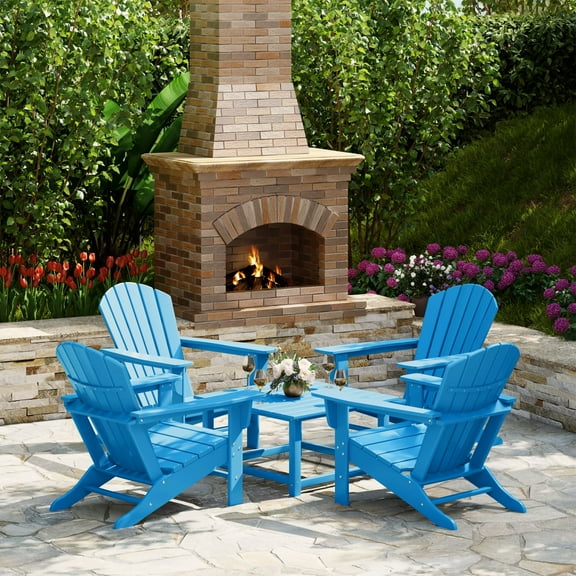 WestinTrends Dylan 5-Piece Outdoor Patio HDPE Adirondack Chair With Square Coffee Table Conversation Set, Pacific Blue