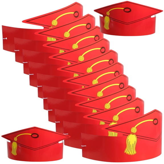 WHAMVOX 12Pcs Paper Graduation Caps for Kids Craft Graduation Cap Square Brim Red 35X10Cm