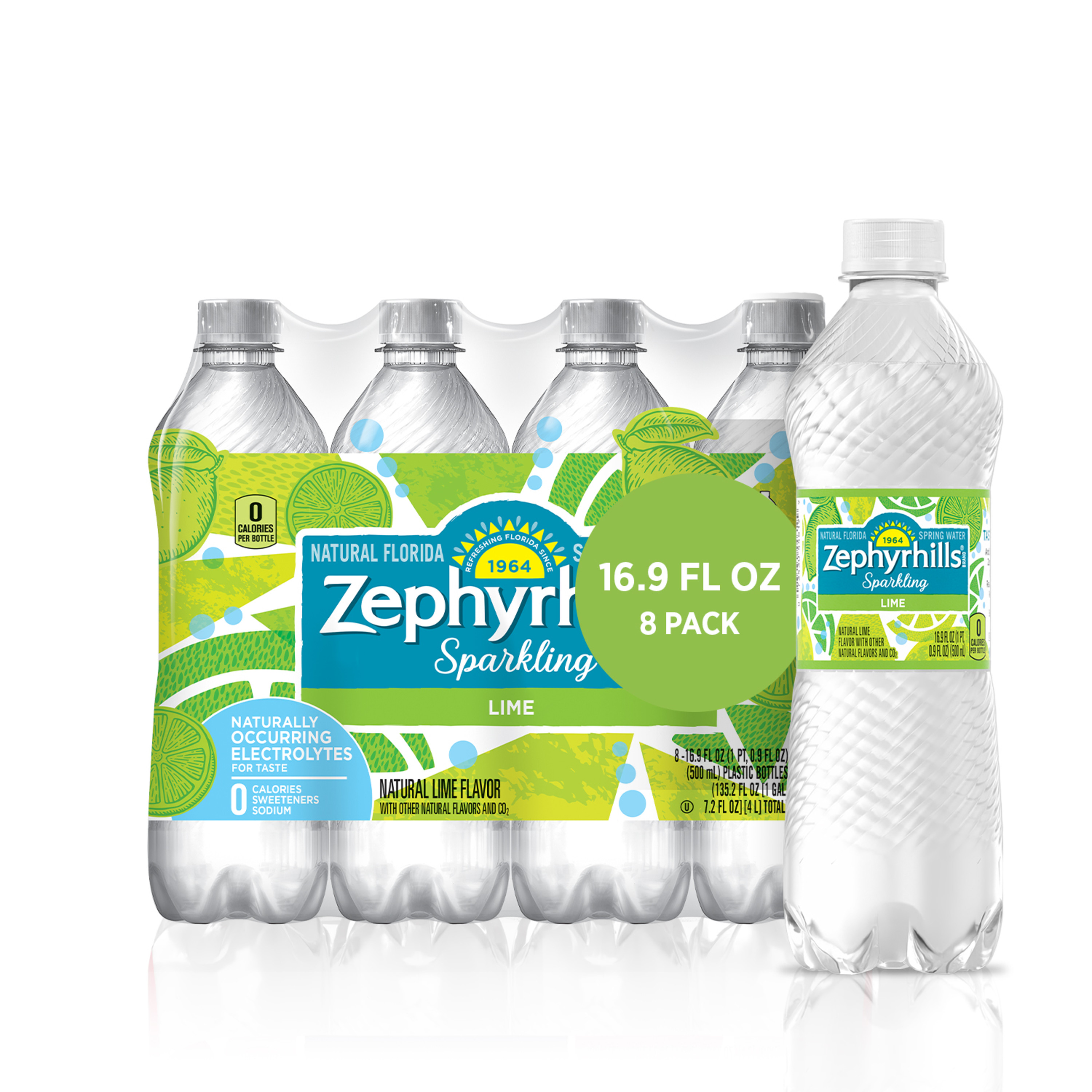 Zephyrhills Sparkling Water, Zesty Lime, 16.9 oz. Bottles (8 Count
