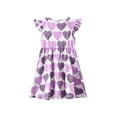 thumbnail image 4 of Fdqin Girls Dresses 3Pcs Heart Print Flutter Sleeve Swing Sundress Sleeveless Cute Summer Midi Dresses Casual Kids A-line Dress White Purple Black 5-6 Years, 4 of 7