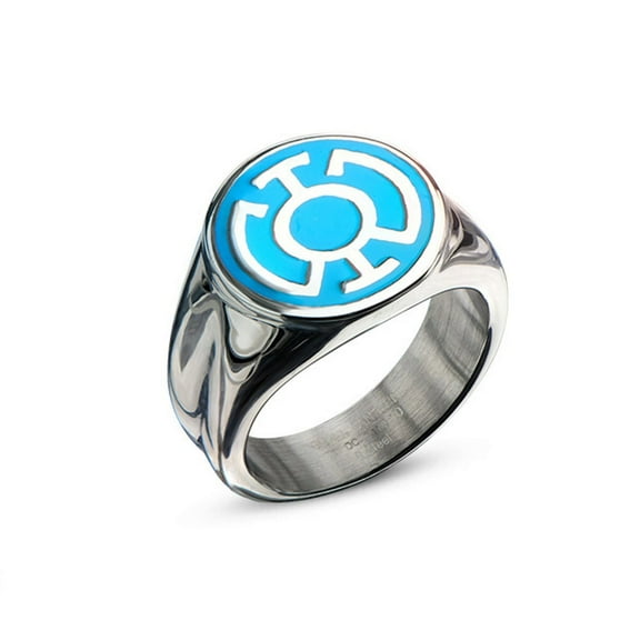 Blue Lantern Symbol Stainless Steel Ring-Size 12