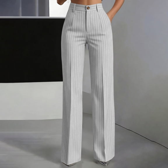 Seffadzy Business Casual Style Women's Striped Cargo Pants With Pockets Pants With Pockets Commuting