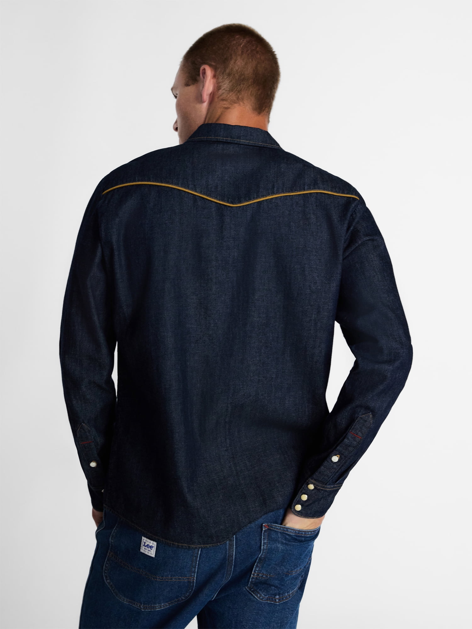 Kacey Lee Men's Western Denim Shirt with Long Sleeves, Sizes S-2XL