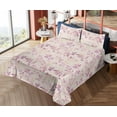 thumbnail image 4 of Ambesonne Floral Fitted & Flat Sheet with Shams 4 Pcs Set, Grunge Pastel Motifs Leaves, Calking, Plum Champagne and Magenta, 4 of 5
