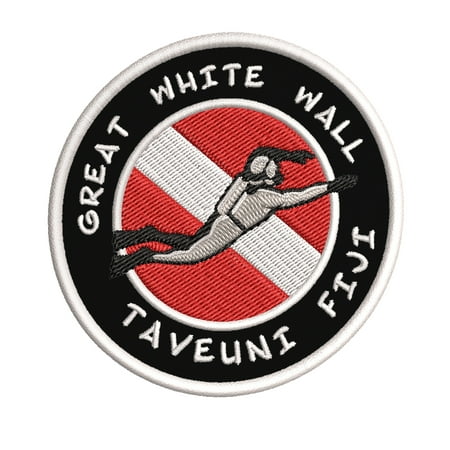 Great White Wall, Taveuni Fiji Scuba Diver Flag 3.5 Inch Iron Or Sew On Embroidered Fabric Badge Patch Ocean Beach, Salt Life Iconic