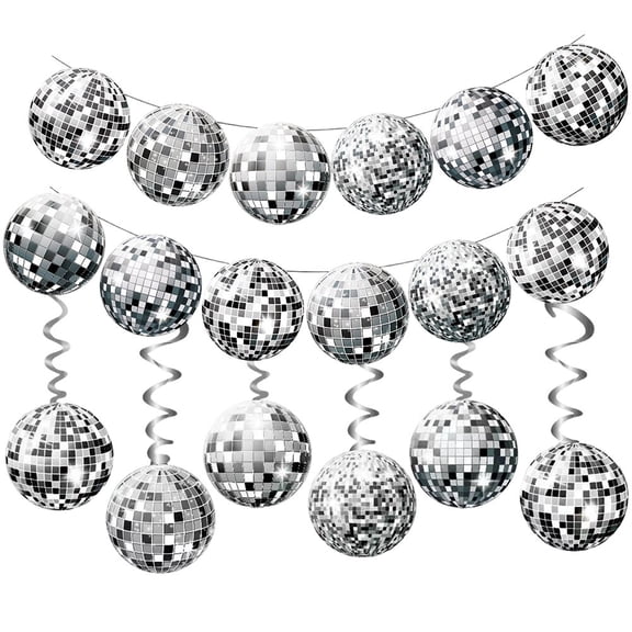 Jiibva 1Set Disco Ball for Home Decorations Party Banner Garland Hanging Swirls Decoration 70s Disco Party Hanging Streamer Banner