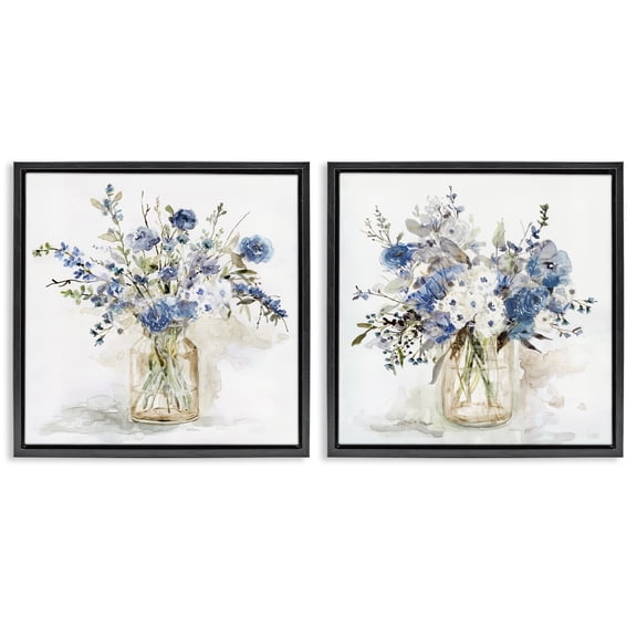 Stupell Industries Spring Watercolor Vases 2 Piece Black Framed Floater Canvas Set, design by Carol Robinson
