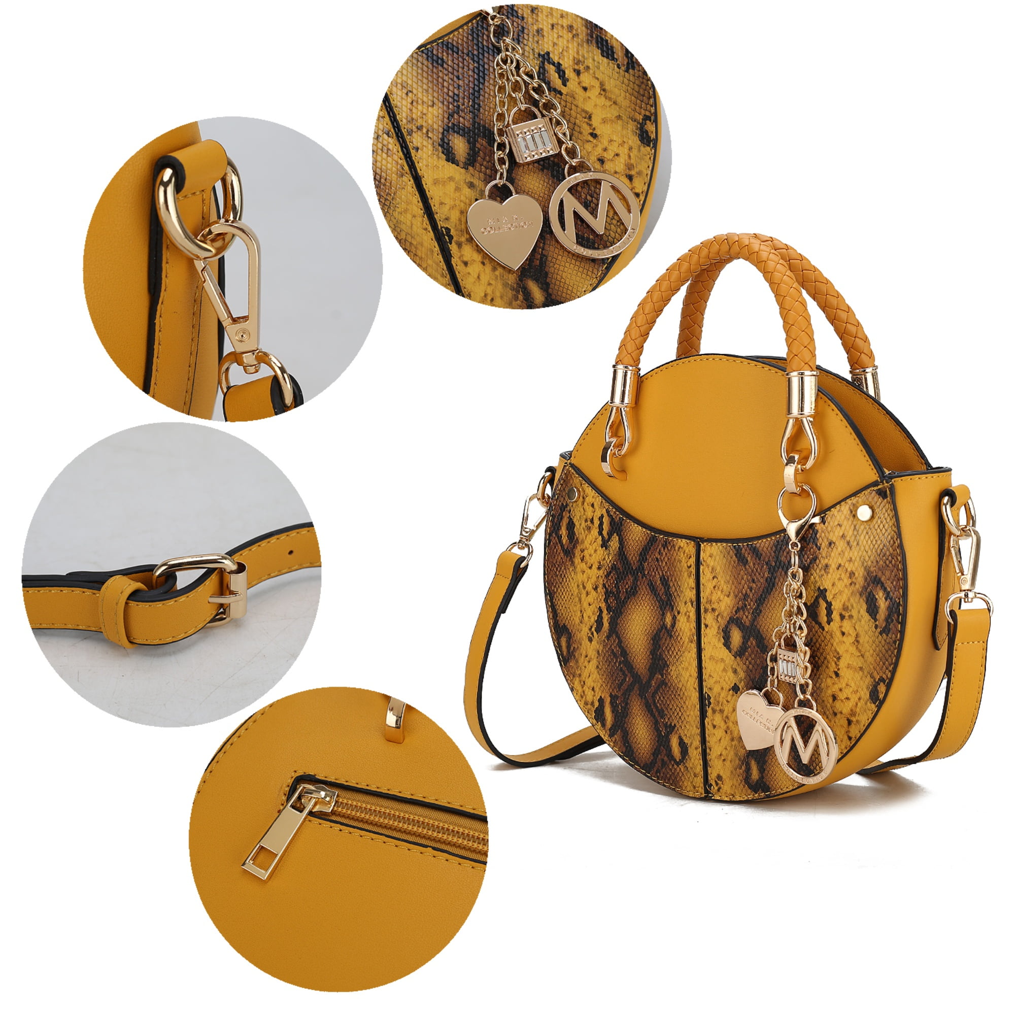 MKF Collection Camille Women's Crossbody Bag, Snakeskin Vegan Leather Round Shoulder bag by Mia K - Cognac