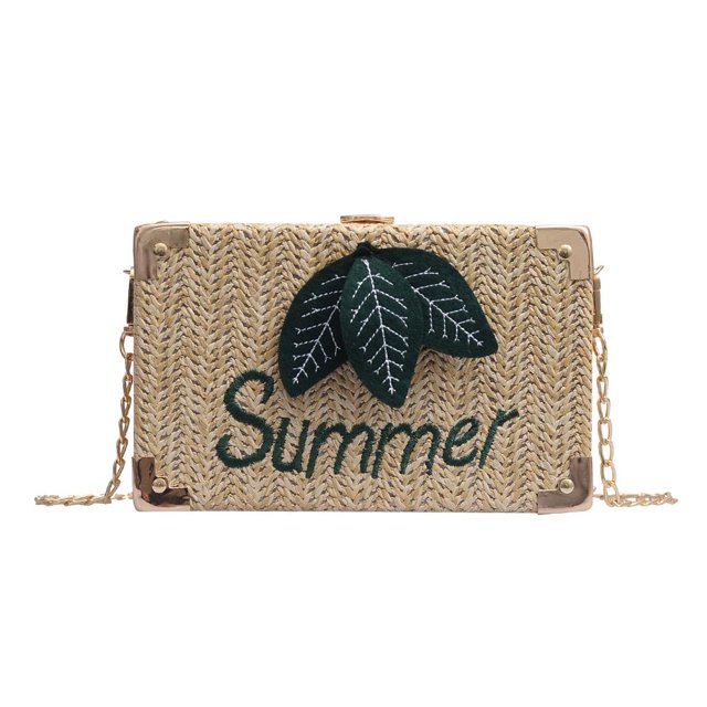 Bolsos de hombro con decoración de letras y hojas de paja, bolsos cruzados para mujer (caqui) Likrtyny Para estrenar