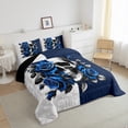 thumbnail image 3 of Feelyou Couple Skeleton Skull Full Size Comforter Sets, Anniversary Blue Rose Bedding Comforter Set, Gothic Romantic Theme Reversible Bedding Sets, Ultra Soft Bedroom Decor, 3 Pieces, 3 of 8